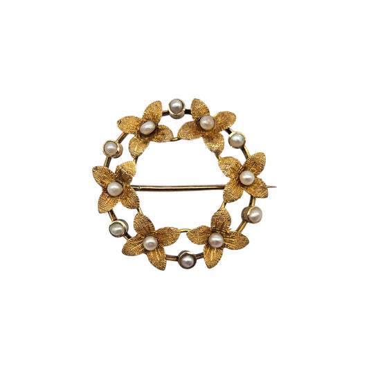 Antique 15ct Yellow Gold Brooch With Pearls c.1900 L 2.2 cm 2.3 g.