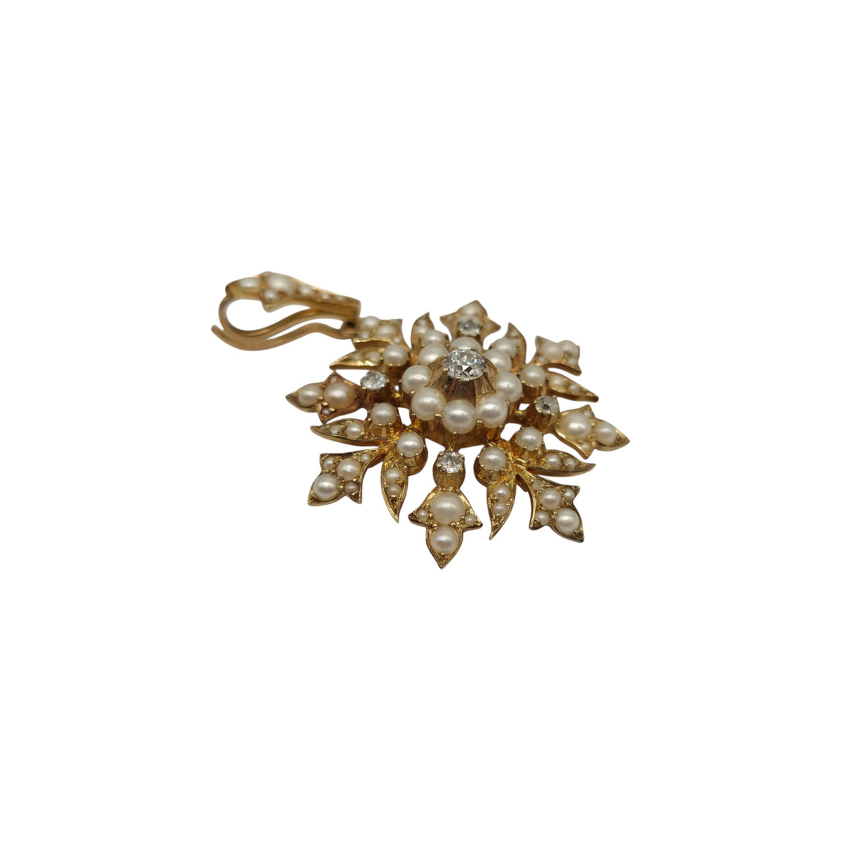 Victorian 15ct Yellow Gold Convertible Starburst Pendant Brooch With Pearls & Diamonds L 4.4 cm 11.4 g.