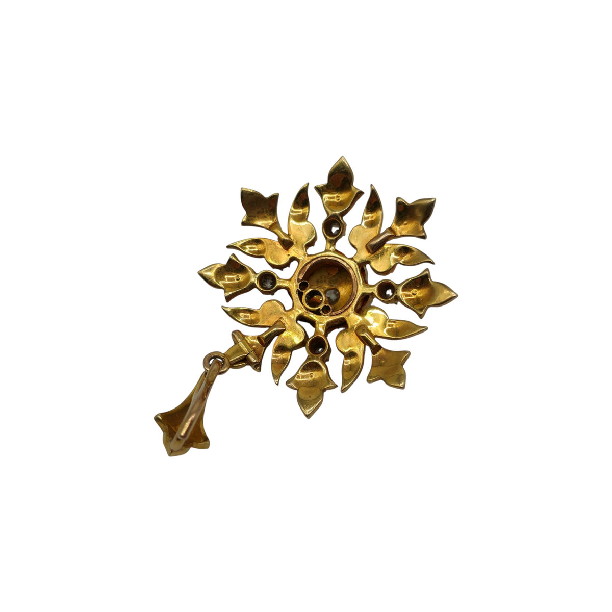 Victorian 15ct Yellow Gold Convertible Starburst Pendant Brooch With Pearls & Diamonds L 4.4 cm 11.4 g.