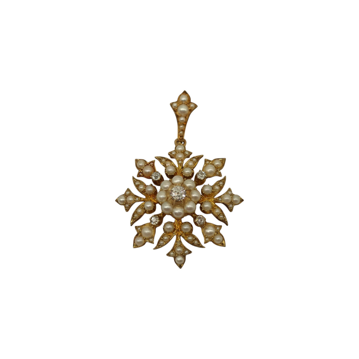 Victorian 15ct Yellow Gold Convertible Starburst Pendant Brooch With Pearls & Diamonds L 4.4 cm 11.4 g.