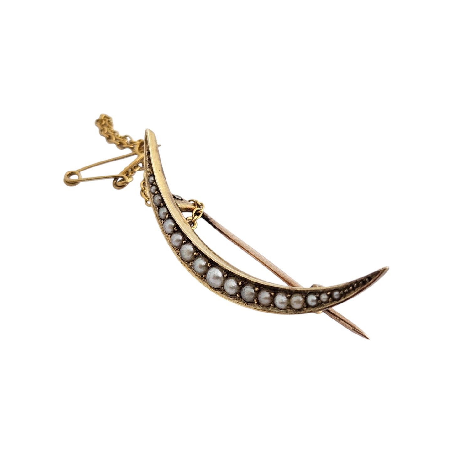 Antique 15ct Yellow Gold Crescent Brooch with Seed Pearls c.1900 L 3.7 cm 2.2 g