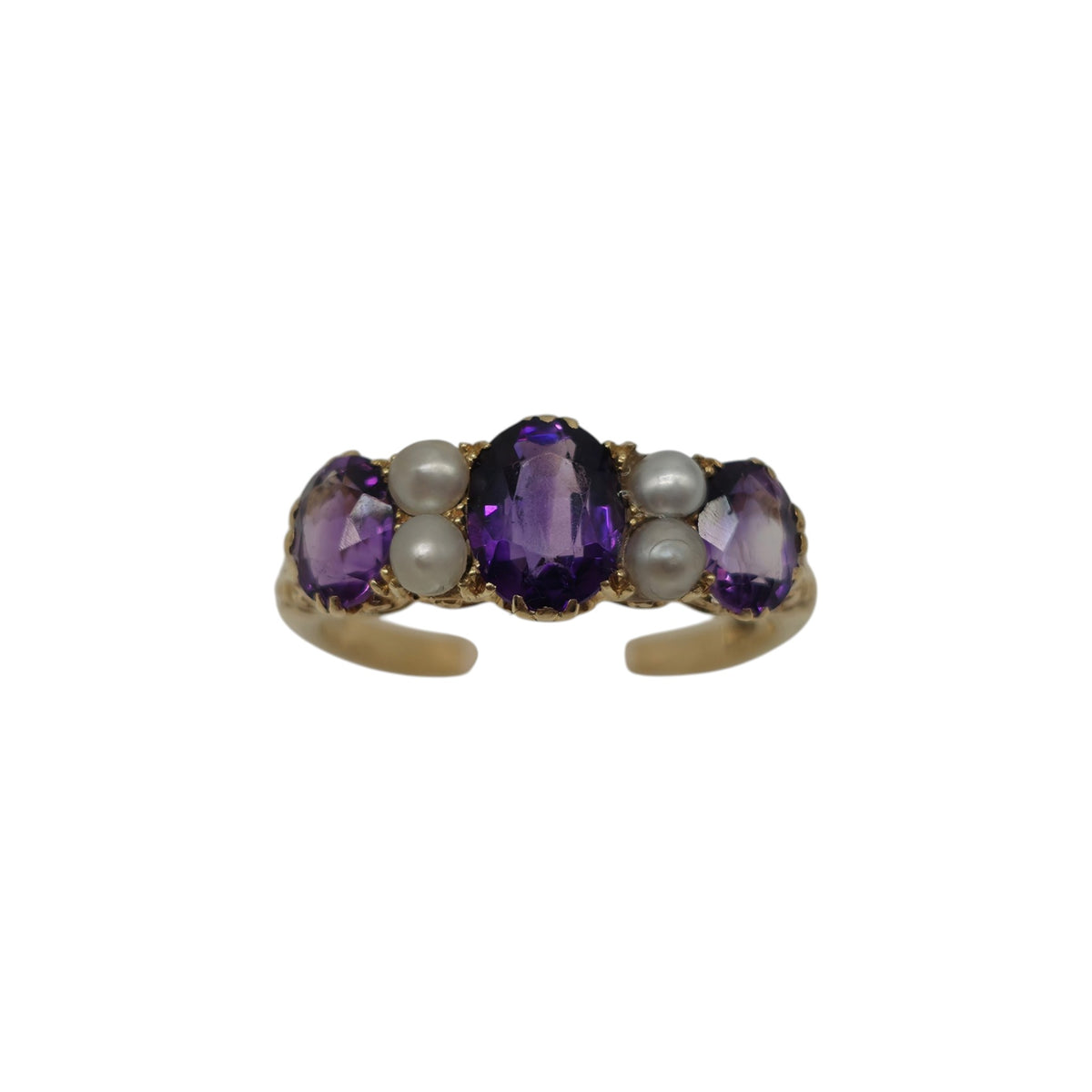 Antique 18ct Yellow Gold Amethysts & Pearls Ring c.1900 Size M 4.3 g.