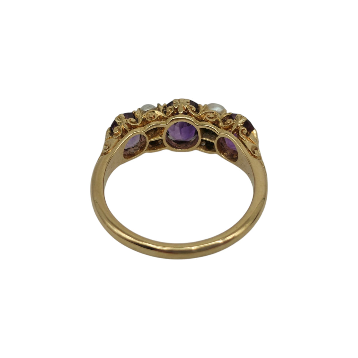 Antique 18ct Yellow Gold Amethysts & Pearls Ring c.1900 Size M 4.3 g.