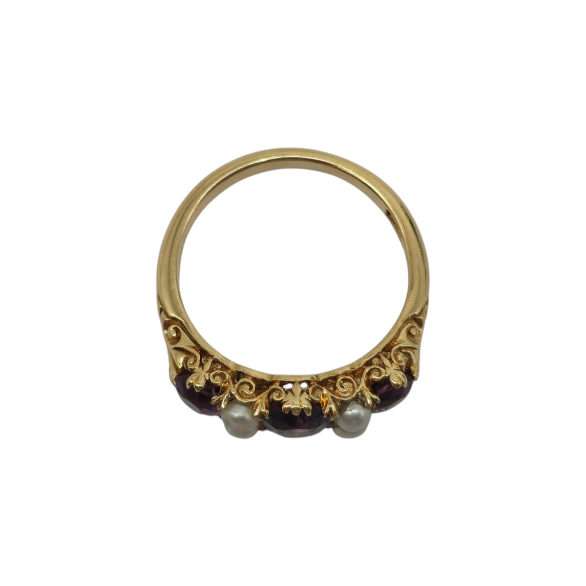 Antique 18ct Yellow Gold Amethysts & Pearls Ring c.1900 Size M 4.3 g.