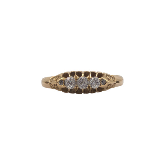 Antique 18ct Yellow Gold Boat Shaped Ring With Diamonds