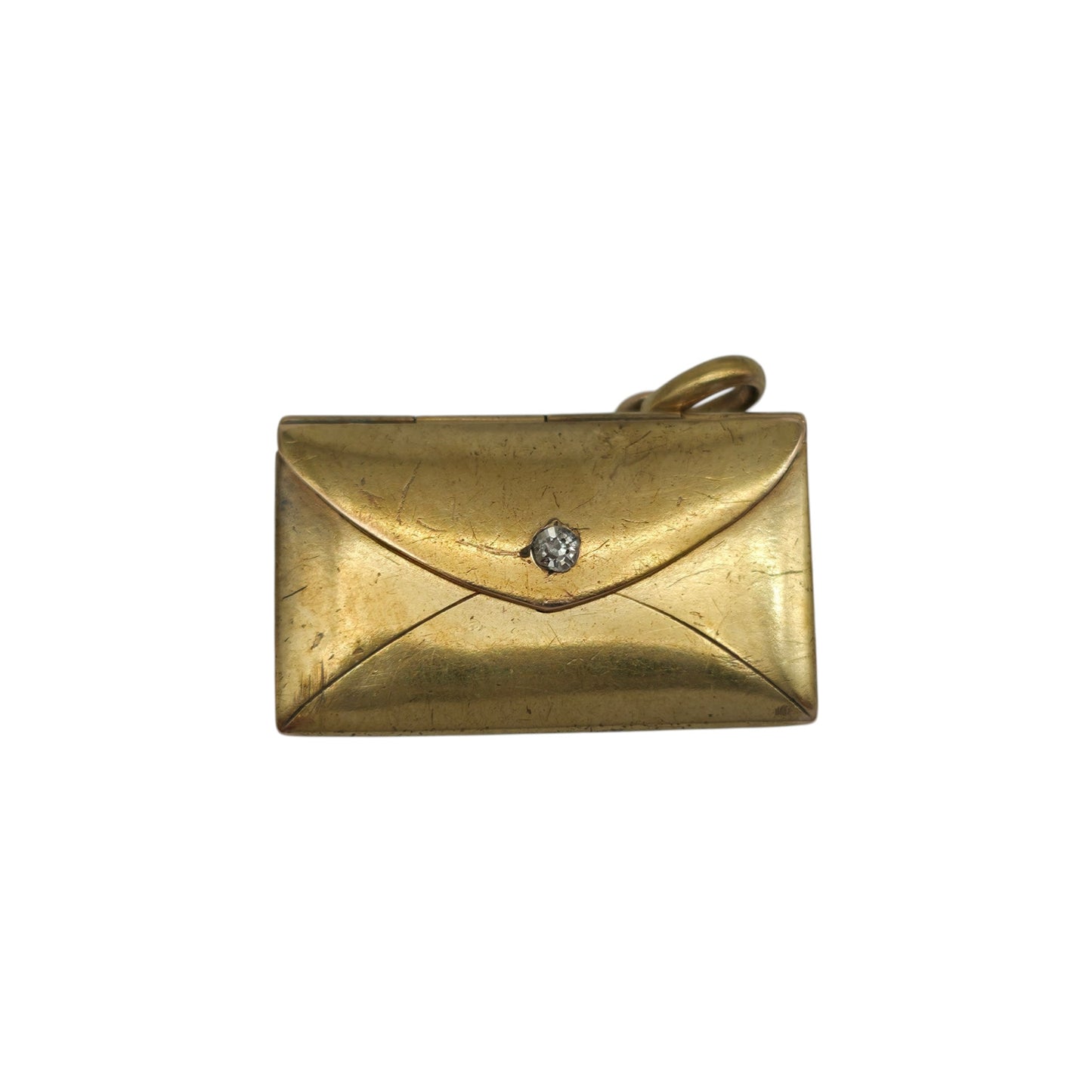 Scarce Antique 18ct Yellow Gold Envelope Charm With Diamond c.1900 L 2.0 cm 2.7 g.