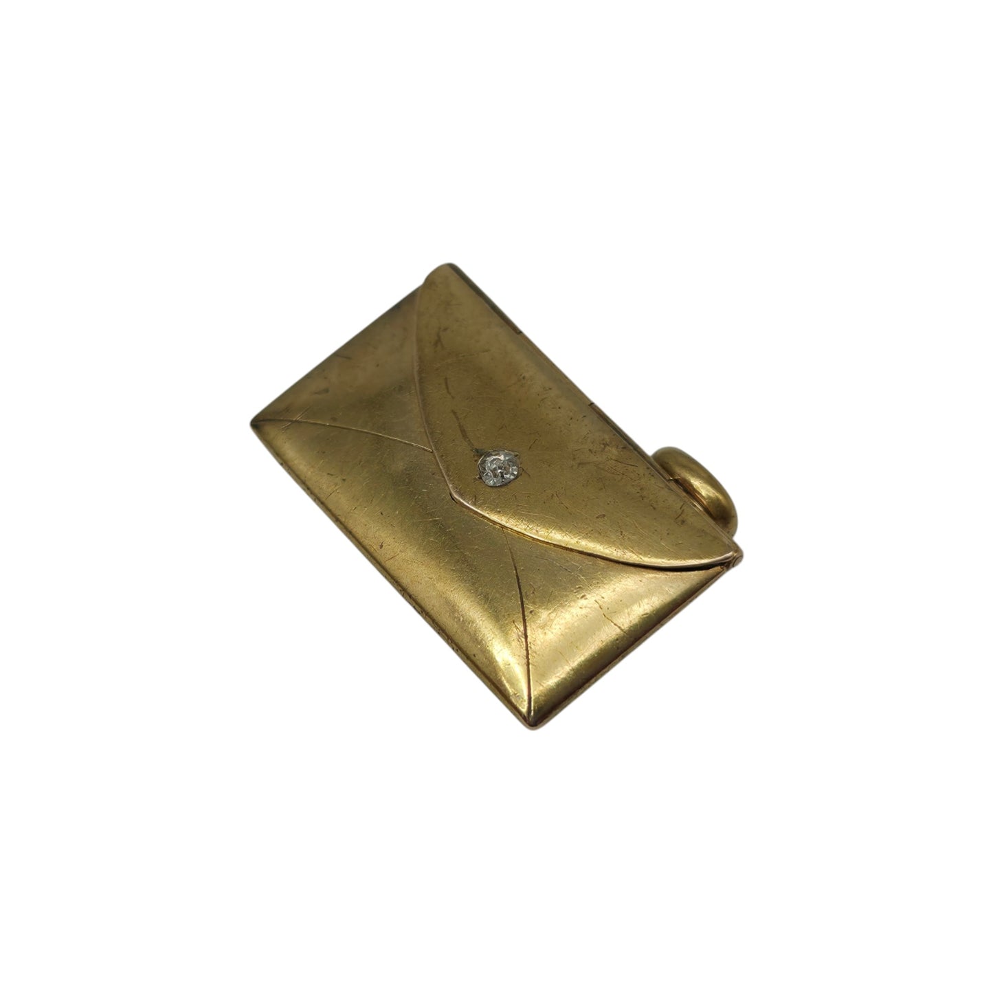 Scarce Antique 18ct Yellow Gold Envelope Charm With Diamond c.1900 L 2.0 cm 2.7 g.
