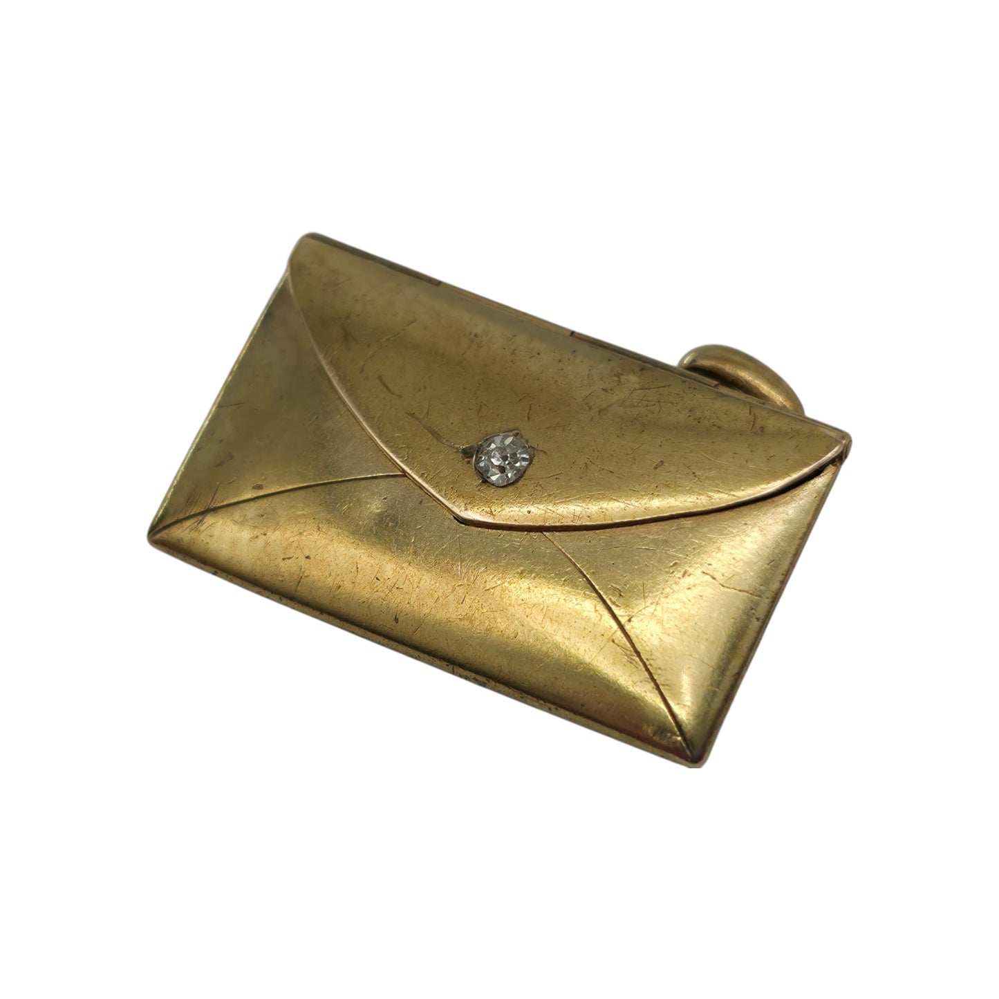Scarce Antique 18ct Yellow Gold Envelope Charm With Diamond c.1900 L 2.0 cm 2.7 g.