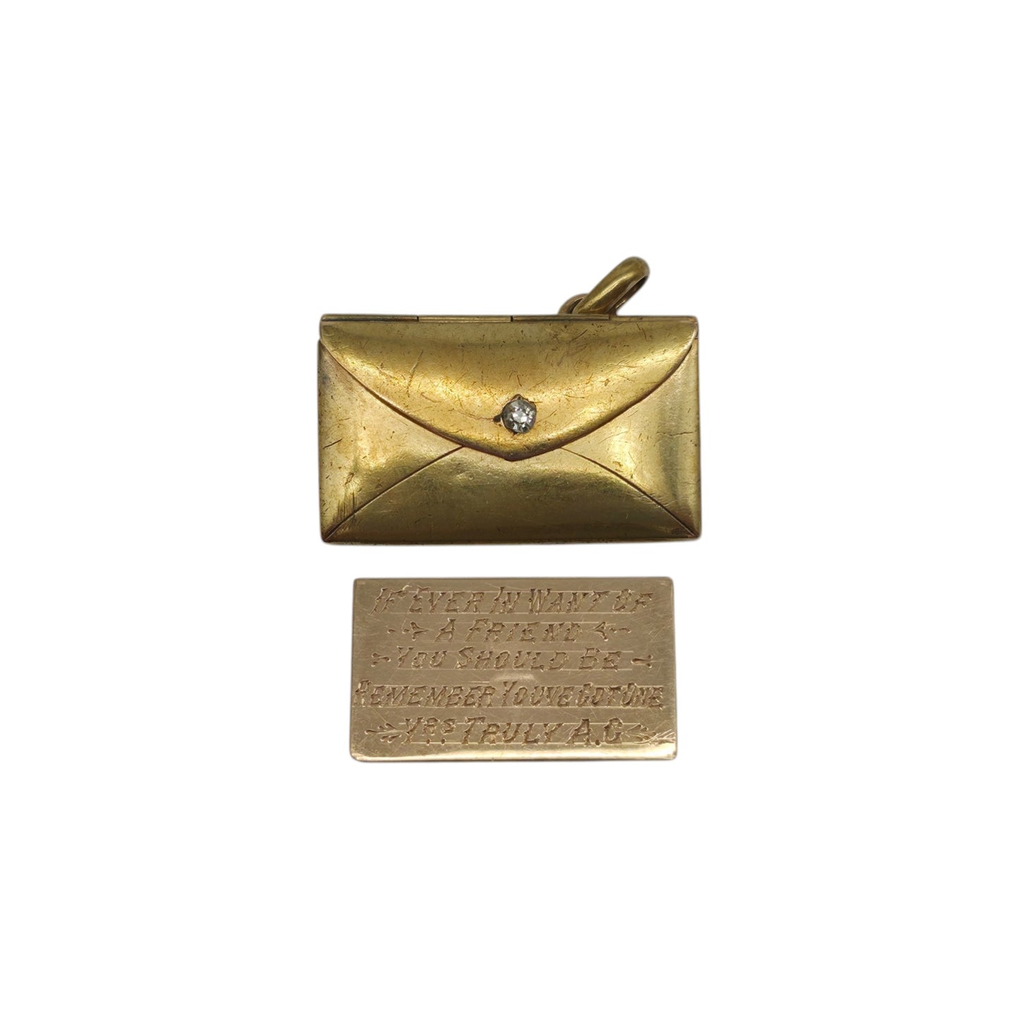Scarce Antique 18ct Yellow Gold Envelope Charm With Diamond c.1900 L 2.0 cm 2.7 g.