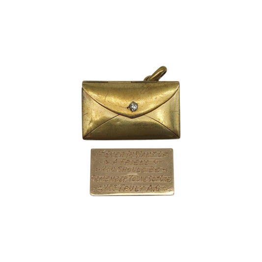 Scarce Antique 18ct Yellow Gold Envelope Charm With Diamond c.1900 L 2.0 cm 2.7 g.