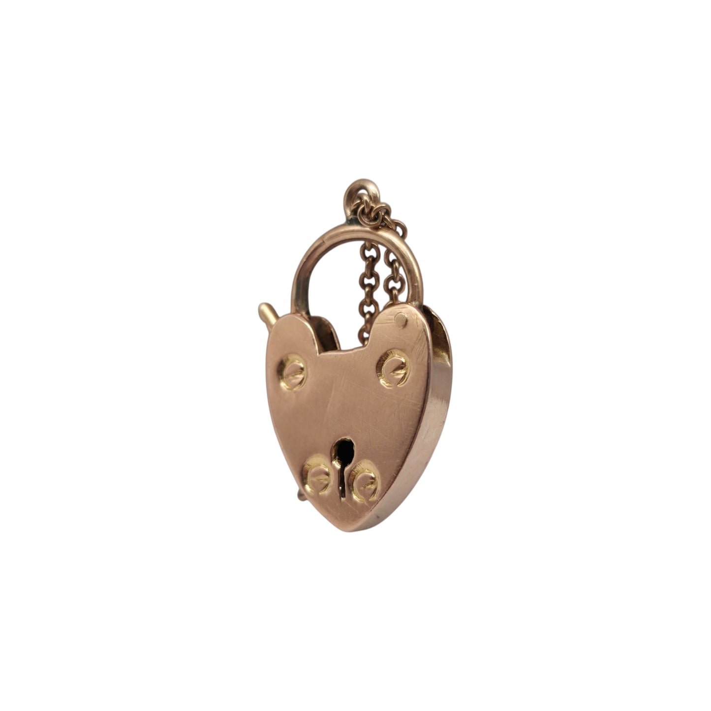 Antique 18ct 750 Rose Gold Heart Shaped Padlock c.1919 L 2.3 cm 5.5 g.