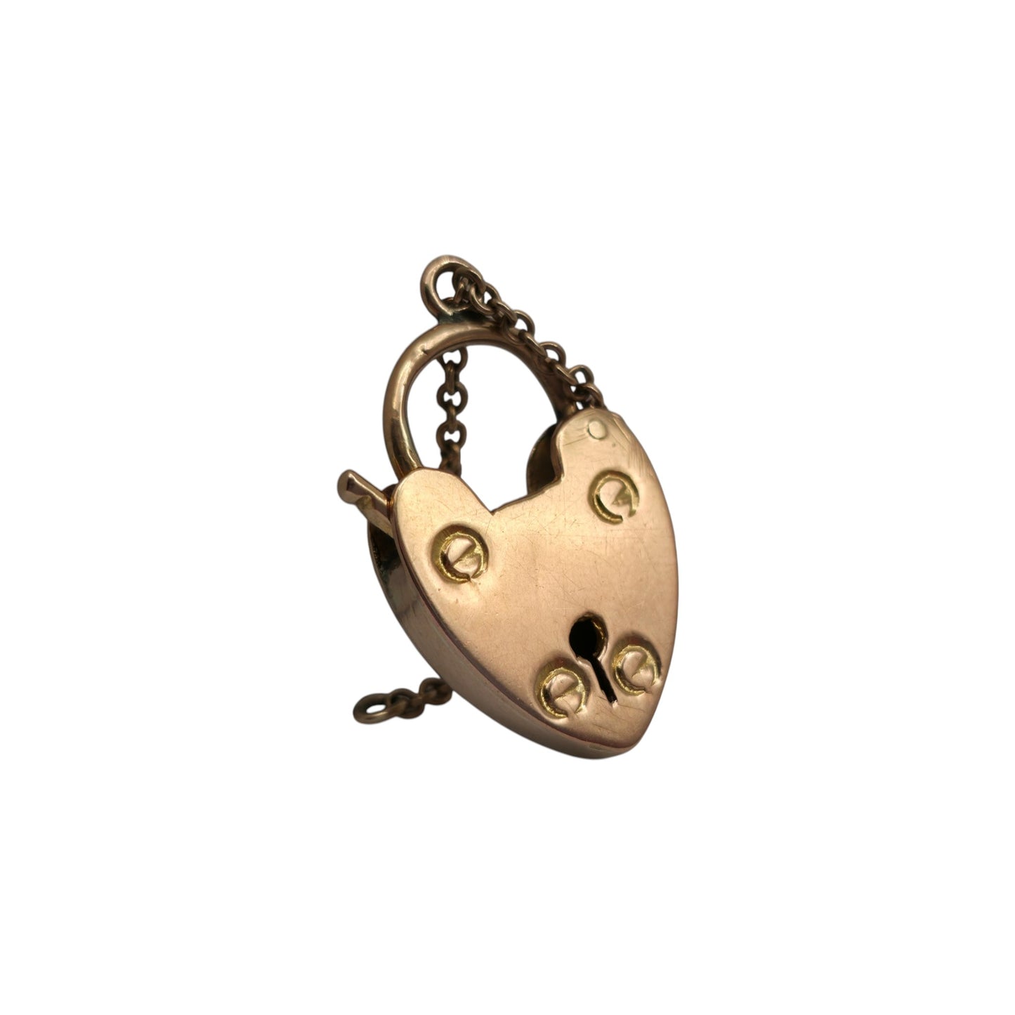 Antique 18ct 750 Rose Gold Heart Shaped Padlock c.1919 L 2.3 cm 5.5 g.