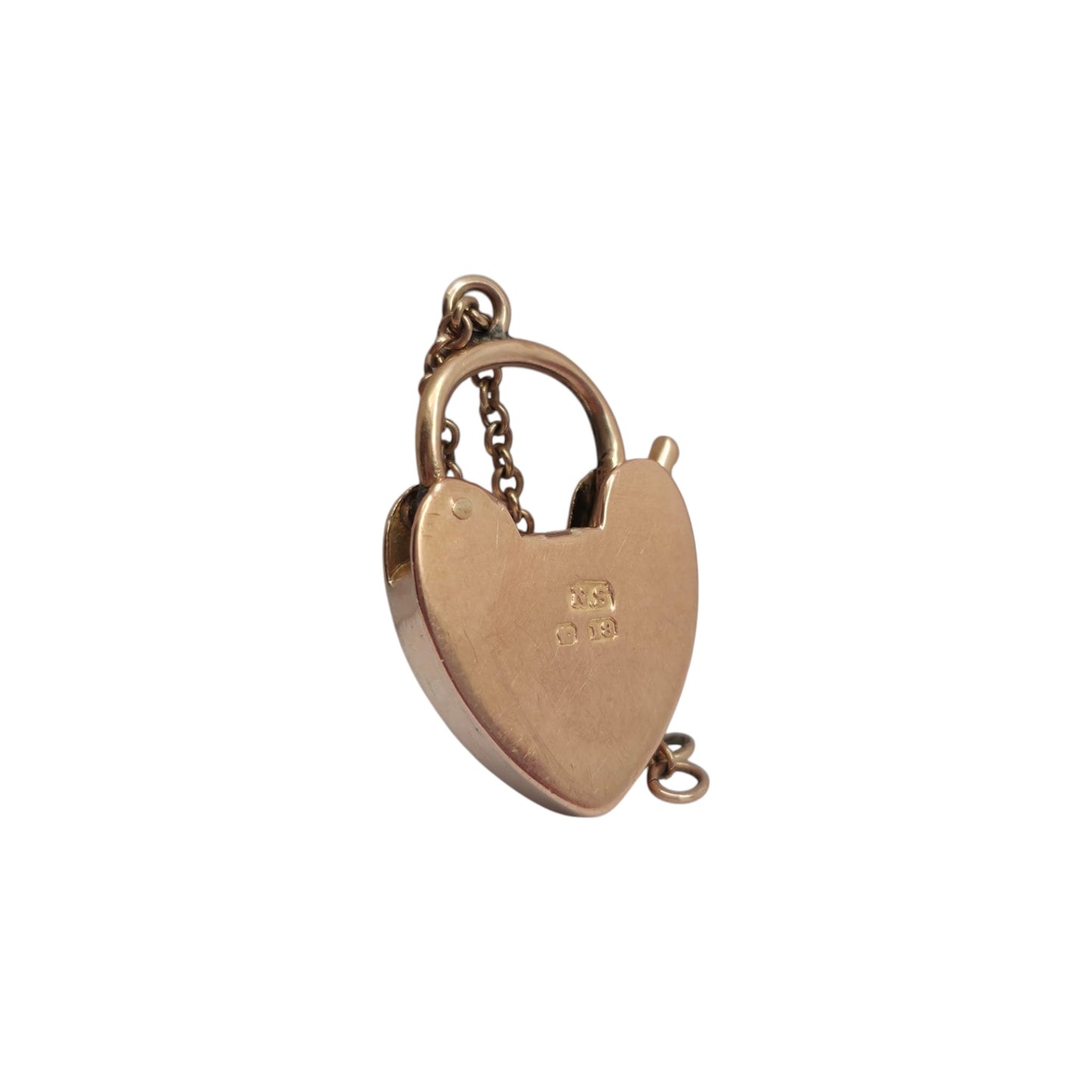 Antique 18ct 750 Rose Gold Heart Shaped Padlock c.1919 L 2.3 cm 5.5 g.