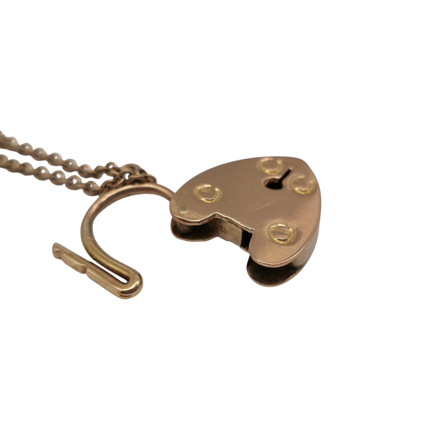 Antique 18ct 750 Rose Gold Heart Shaped Padlock c.1919 L 2.3 cm 5.5 g.