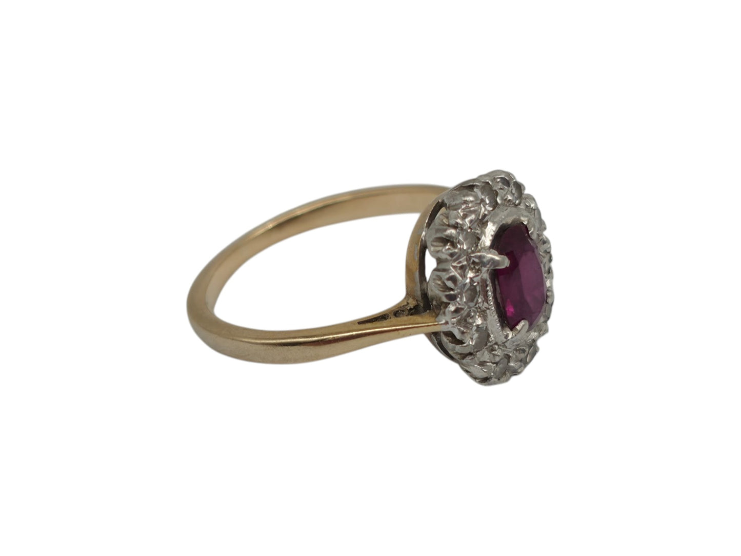 Antique 18ct Yellow Gold & Platinum Ruby & Diamonds Ring Size I 1/2 2.5 g.