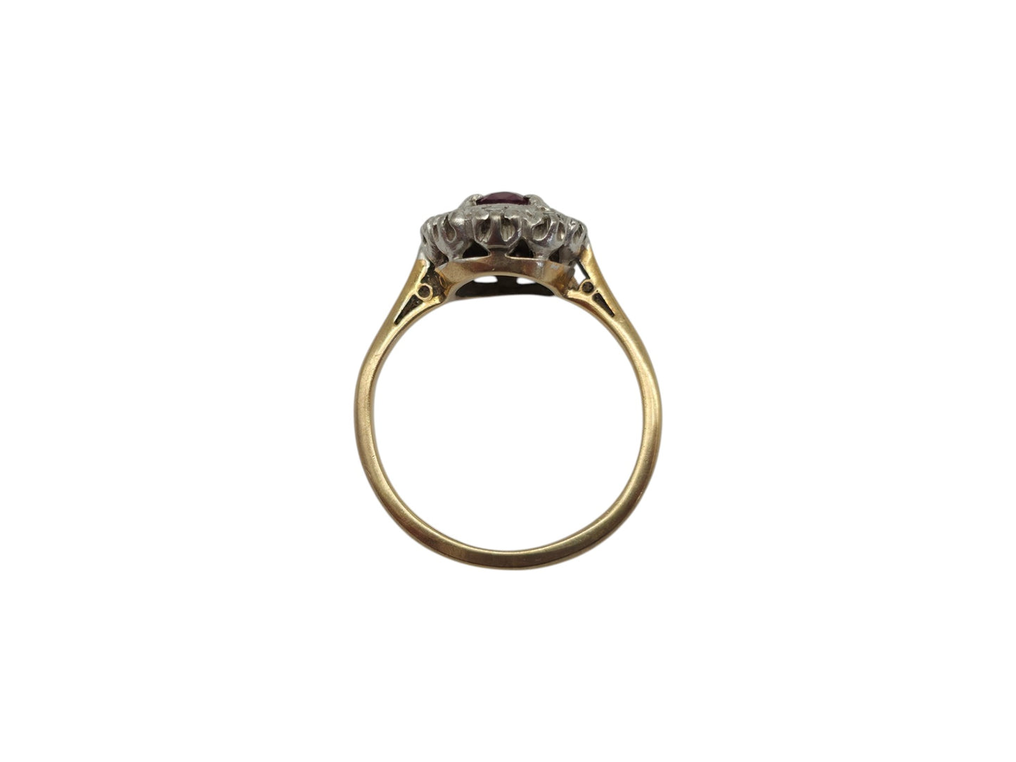 Antique 18ct Yellow Gold & Platinum Ruby & Diamonds Ring Size I 1/2 2.5 g.