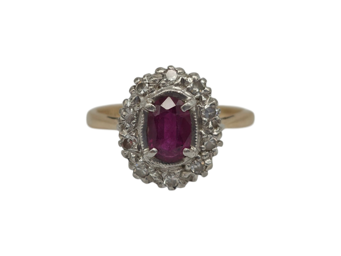 Antique 18ct Yellow Gold & Platinum Ruby & Diamonds Ring Size I 1/2 2.5 g.