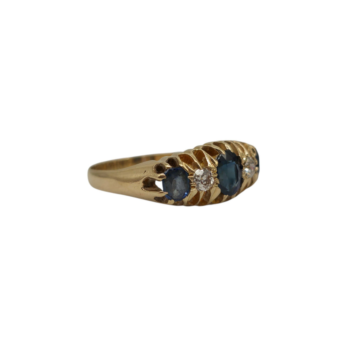 Antique 18ct 750 Yellow Gold Sapphires & Diamonds Ring 1915 Size M 1/2 4.2 g.
