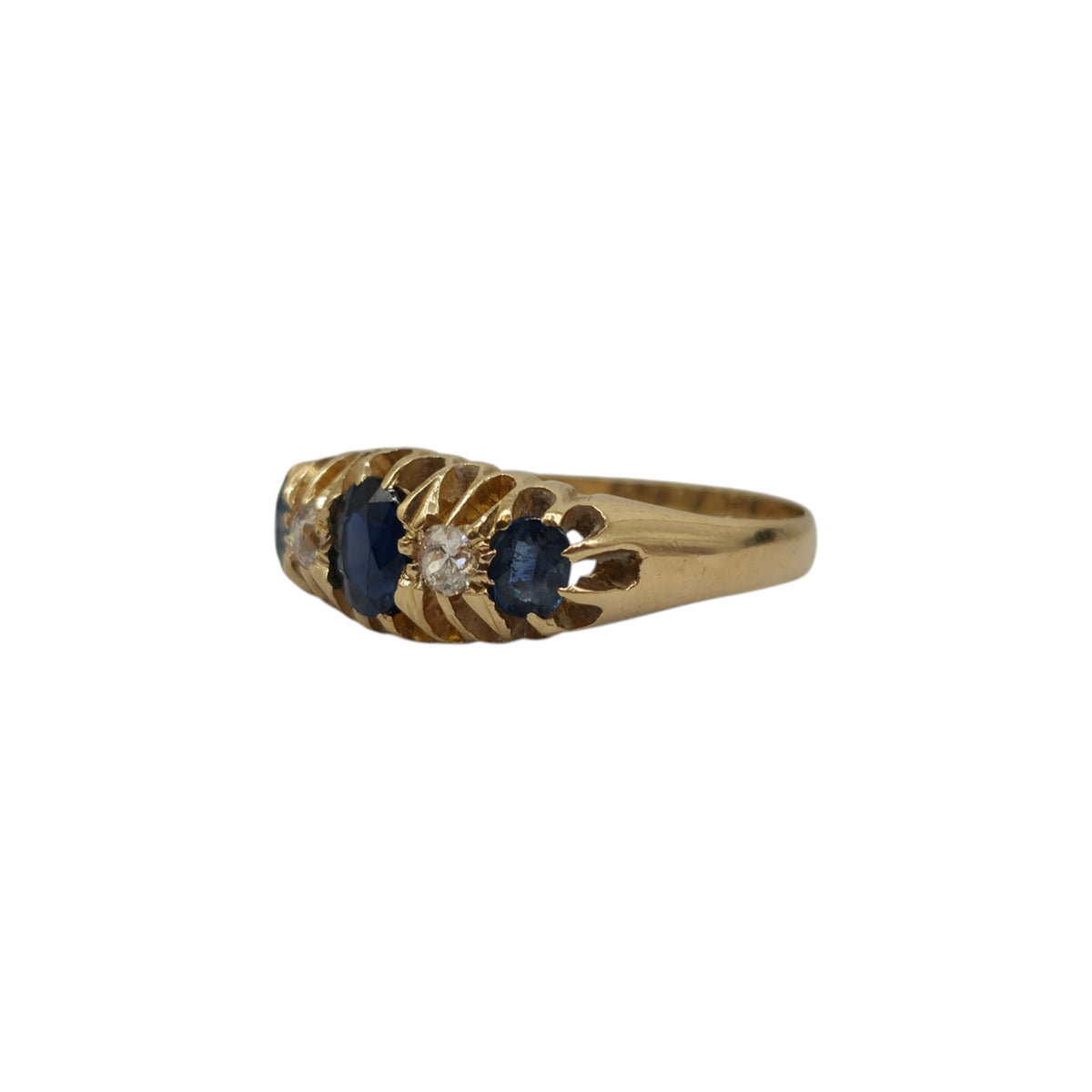Antique 18ct 750 Yellow Gold Sapphires & Diamonds Ring 1915 Size M 1/2 4.2 g.