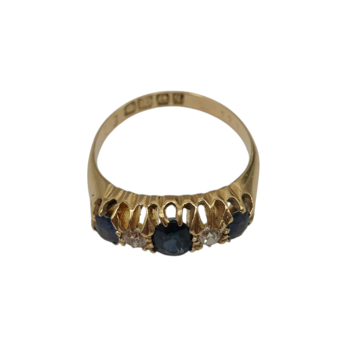 Antique 18ct 750 Yellow Gold Sapphires & Diamonds Ring 1915 Size M 1/2 4.2 g.