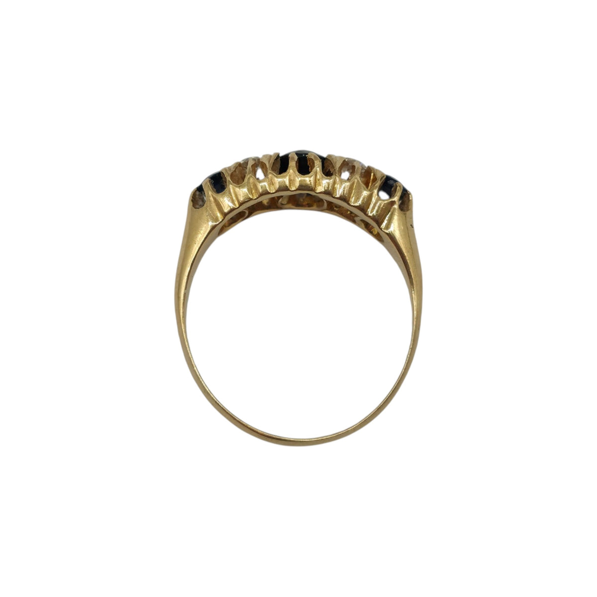 Antique 18ct 750 Yellow Gold Sapphires & Diamonds Ring 1915 Size M 1/2 4.2 g.