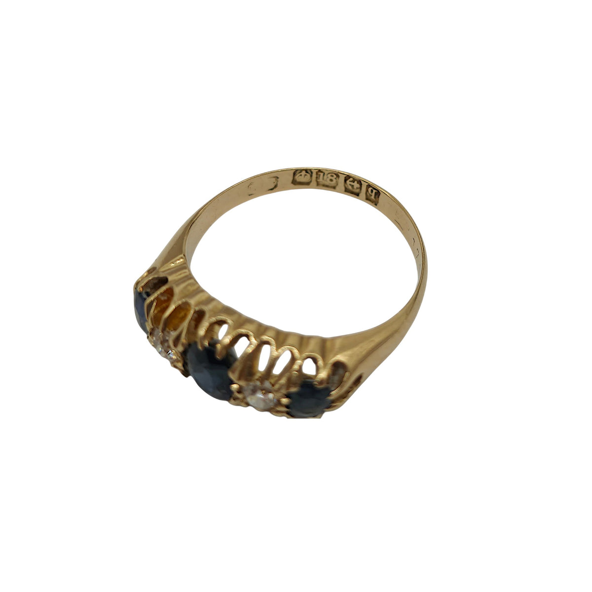 Antique 18ct 750 Yellow Gold Sapphires & Diamonds Ring 1915 Size M 1/2 4.2 g.