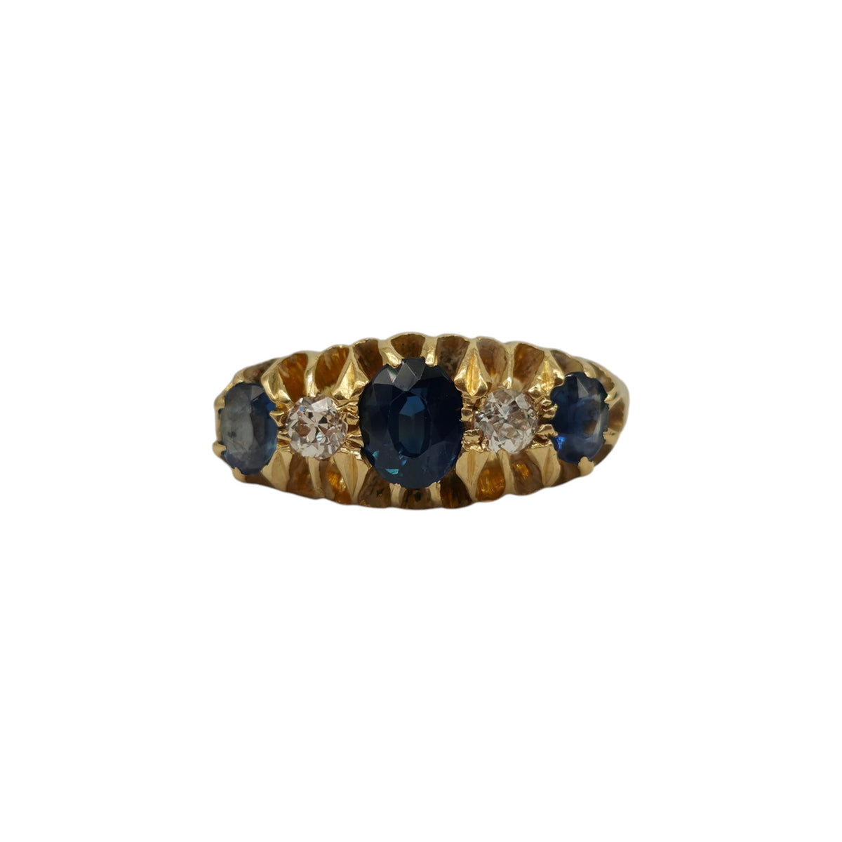 Antique 18ct 750 Yellow Gold Sapphires & Diamonds Ring 1915 Size M 1/2 4.2 g.
