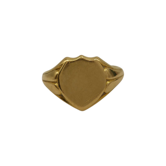 Heavy Antique 18ct 750 Yellow Gold Shield Signet Ring 1919 Size S 1/2 11.7 g.