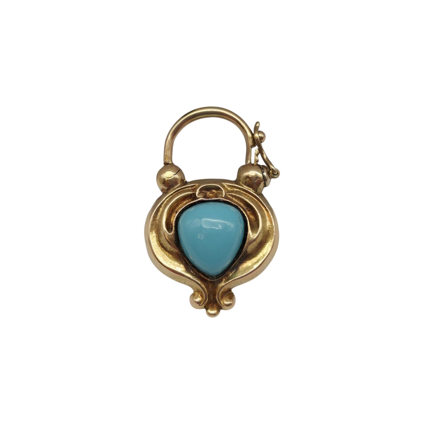 Victorian 18ct Yellow Gold Padlock With Turquoise L 3.0 cm 7.3 g.