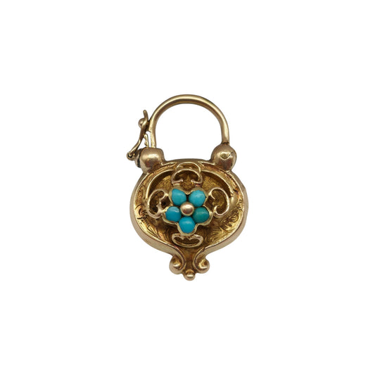 Victorian 18ct Yellow Gold Padlock With Turquoise L 3.0 cm 7.3 g.