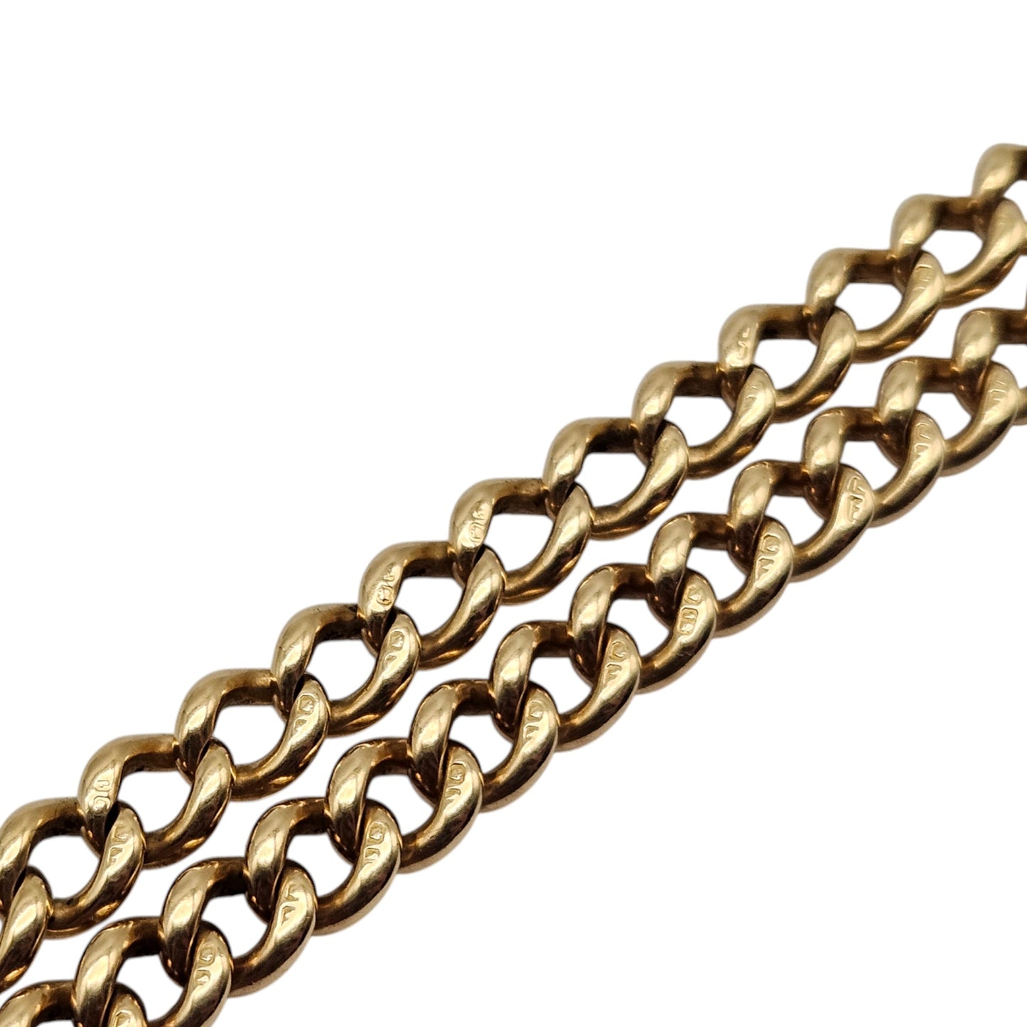 Antique 18ct 750 Yellow Gold Curb Link Double Albert Chain c.1900 L 44.4 cm 47.4 g