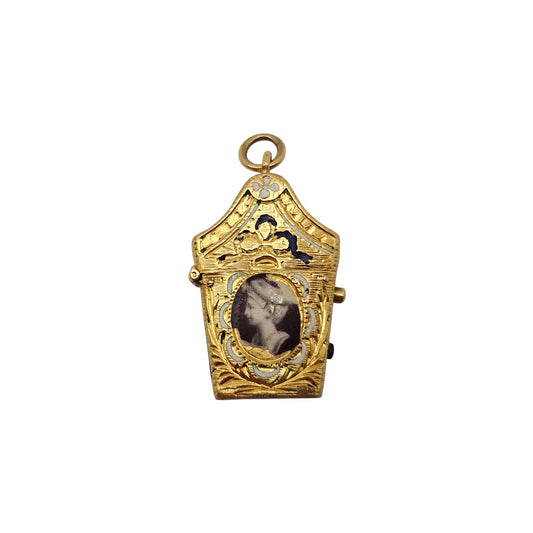 Antique French 22ct Yellow Gold & Enamel Etui Opening Charm L 1.9 cm 3.9 g.