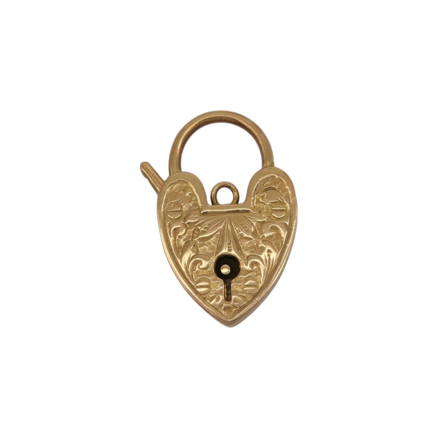 Antique 9ct Rose Gold Engraved Heart Shaped Padlock c.1900 L 2.1 cm 1.9 g.