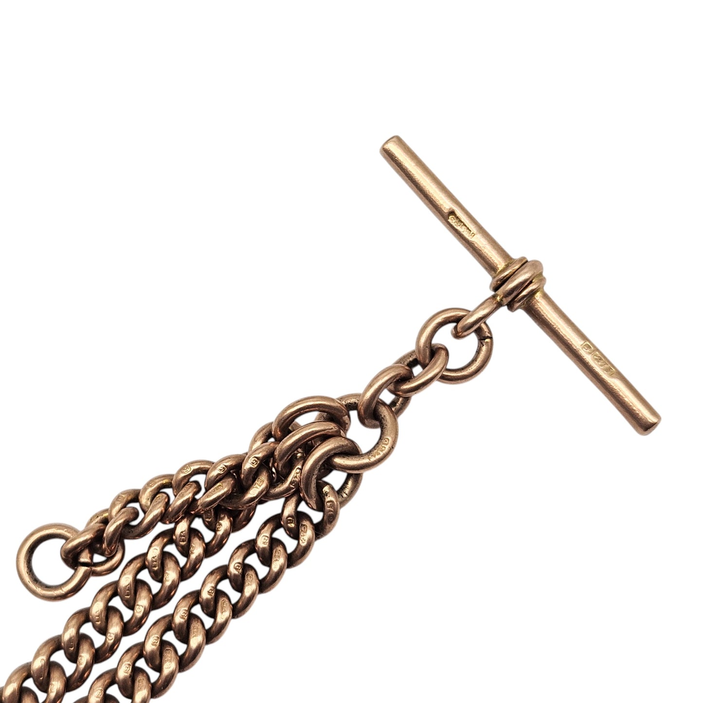 Antique 9ct 375 Rose Gold Double Albert Chain 1924 L 38.4 cm 52.6 g.