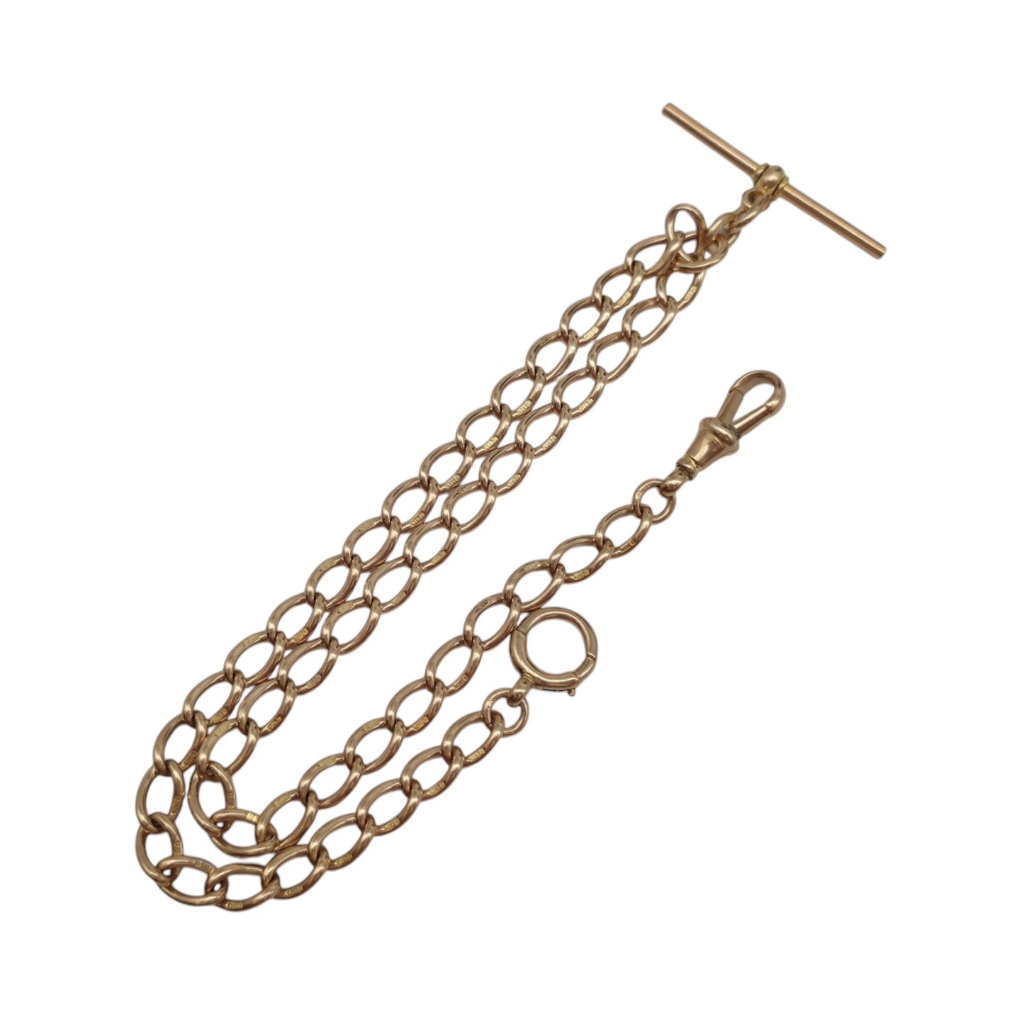 Antique 9ct 375 Rose Gold Double Albert Chain c.1910 L 42.9 cm 37.3 g.