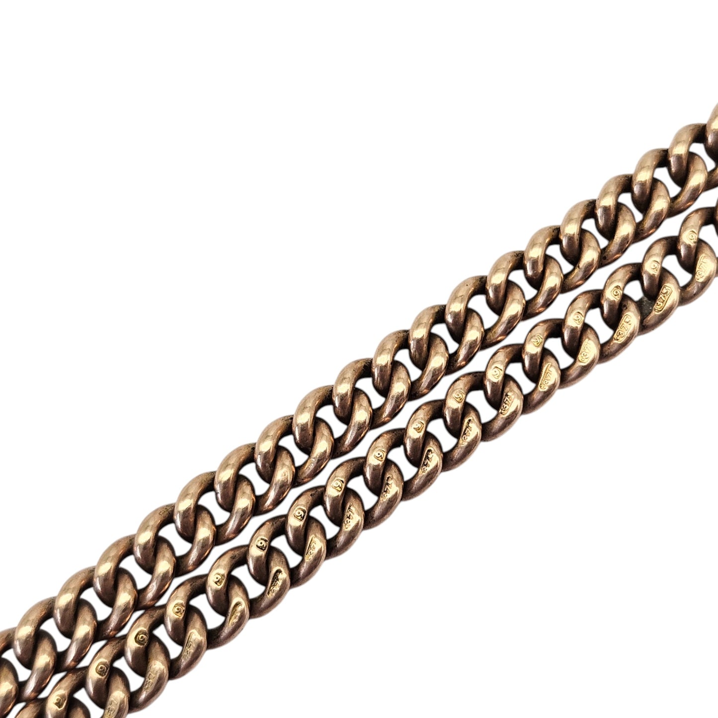 Antique 9ct 375 Rose Gold Double Albert Chain 1919 L 38.1 cm 31.1 g.
