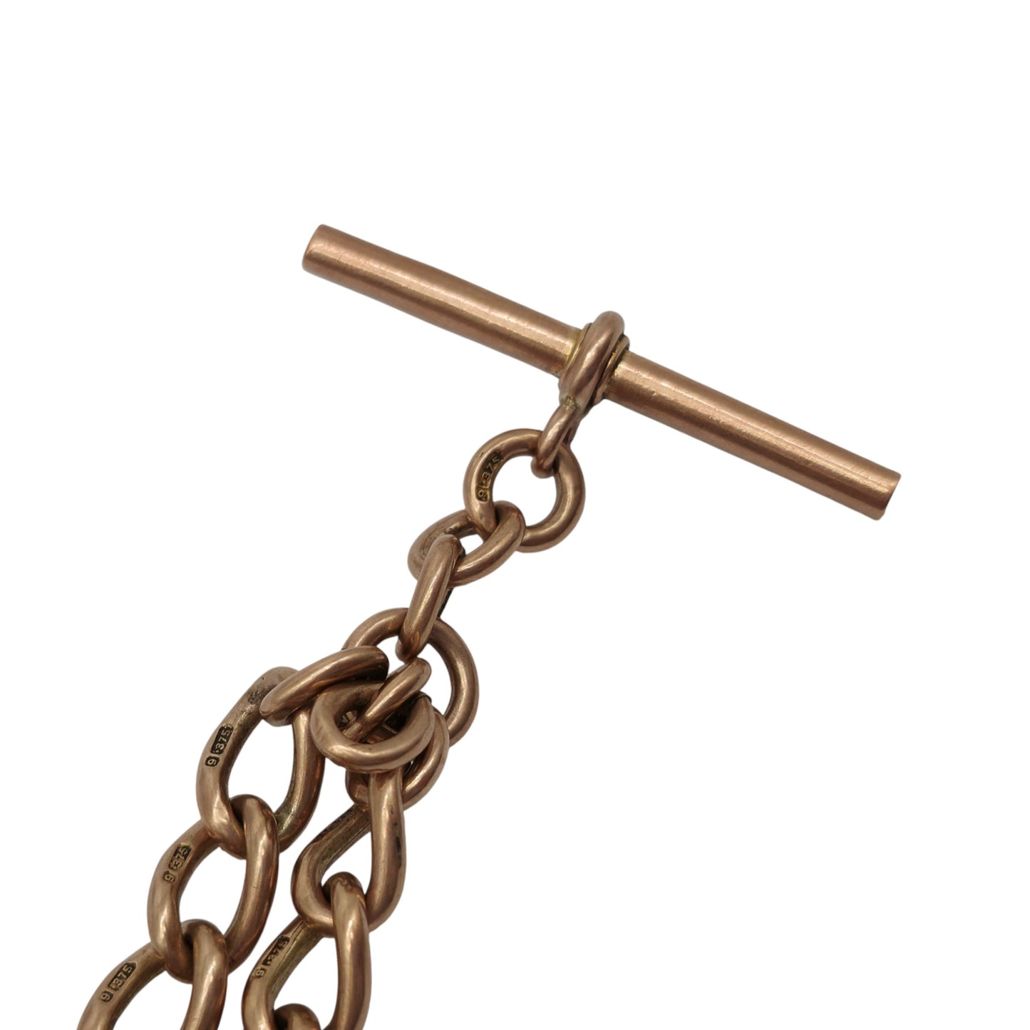 Antique 9ct 375 Rose Gold Double Albert Chain 1918 L 39.8 cm 43.6 g.