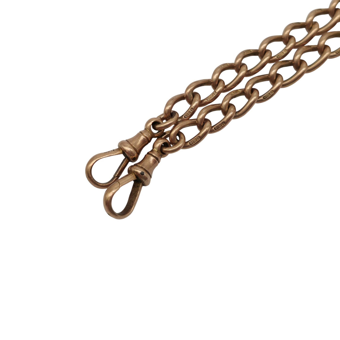 Antique 9ct 375 Rose Gold Double Albert Chain 1918 L 39.8 cm 43.6 g.