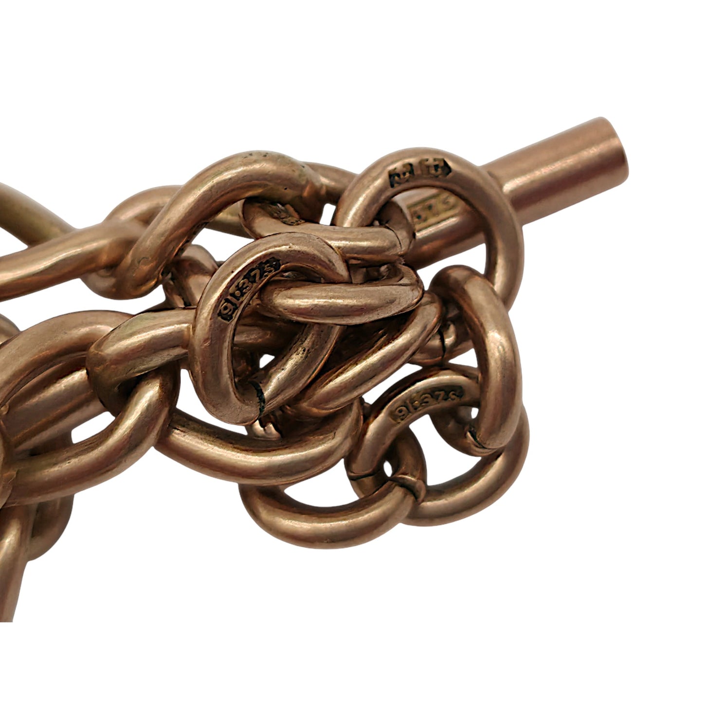 Antique 9ct 375 Rose Gold Double Albert Chain 1918 L 39.8 cm 43.6 g.