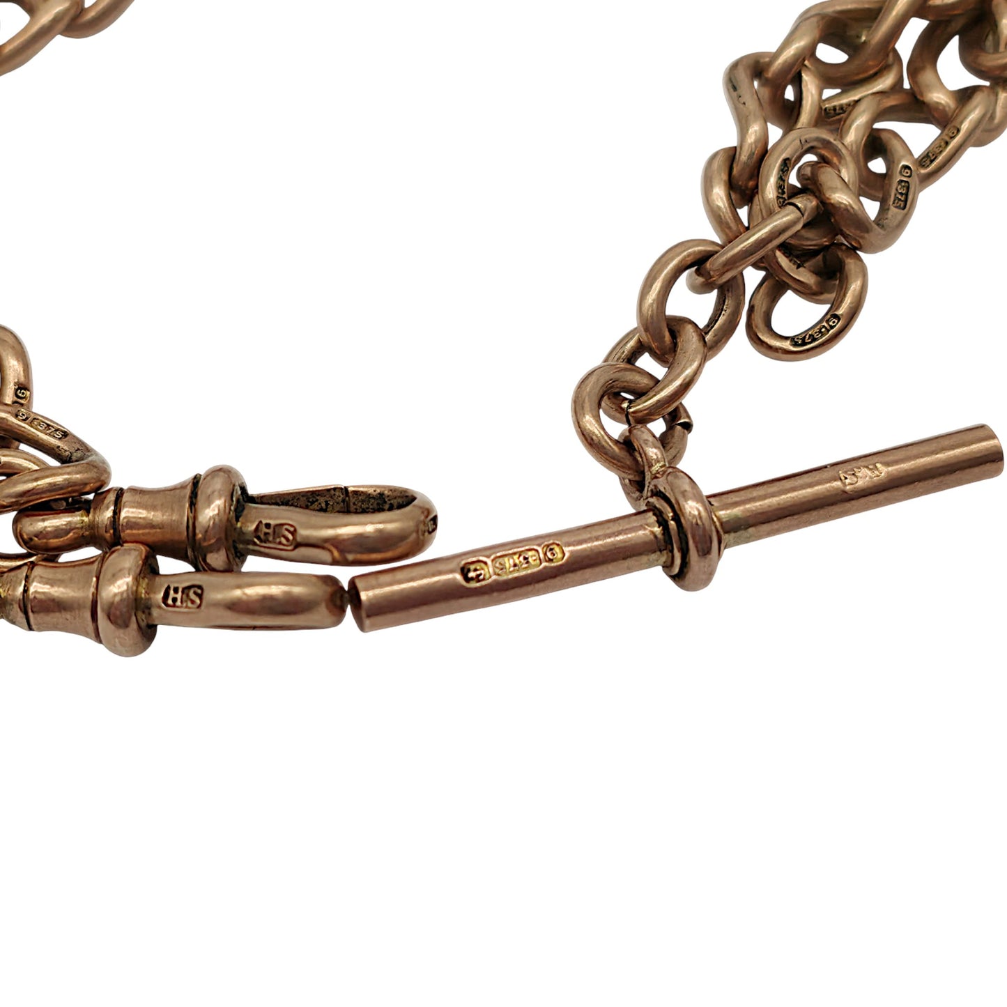 Antique 9ct 375 Rose Gold Double Albert Chain 1918 L 39.8 cm 43.6 g.