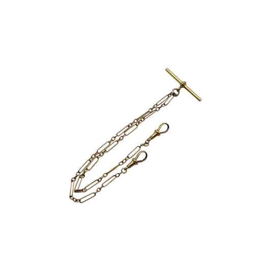 pre-owned antique 9ct gold Trombone Link Double Albert Chain