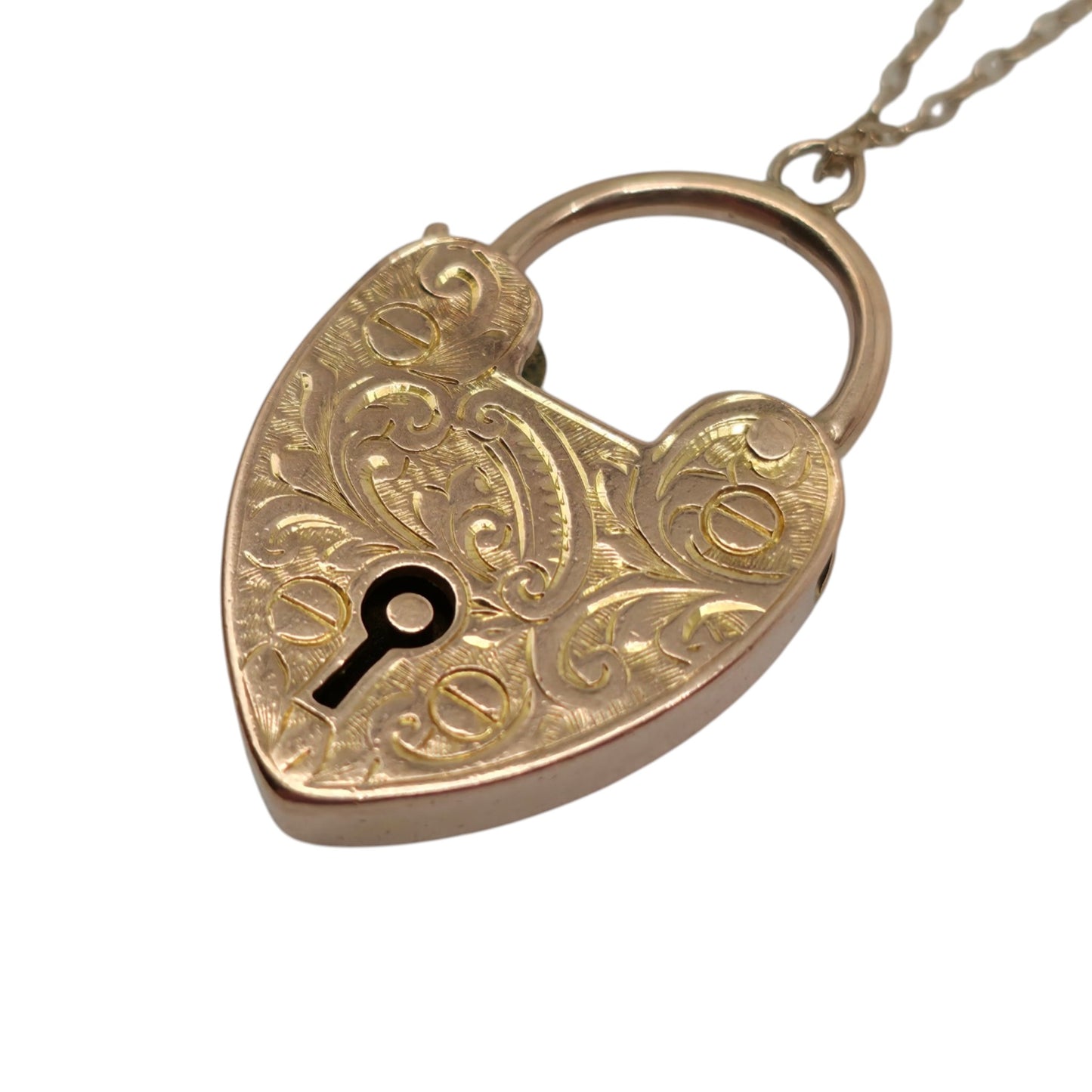 Antique 9ct Rose Gold Engraved Heart Shaped Padlock c.1900 L 2.6 cm 4.5 g.