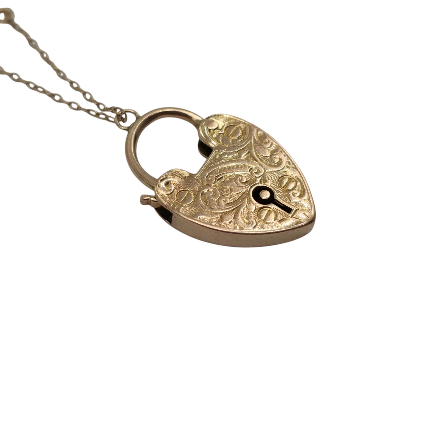 Antique 9ct Rose Gold Engraved Heart Shaped Padlock c.1900 L 2.6 cm 4.5 g.
