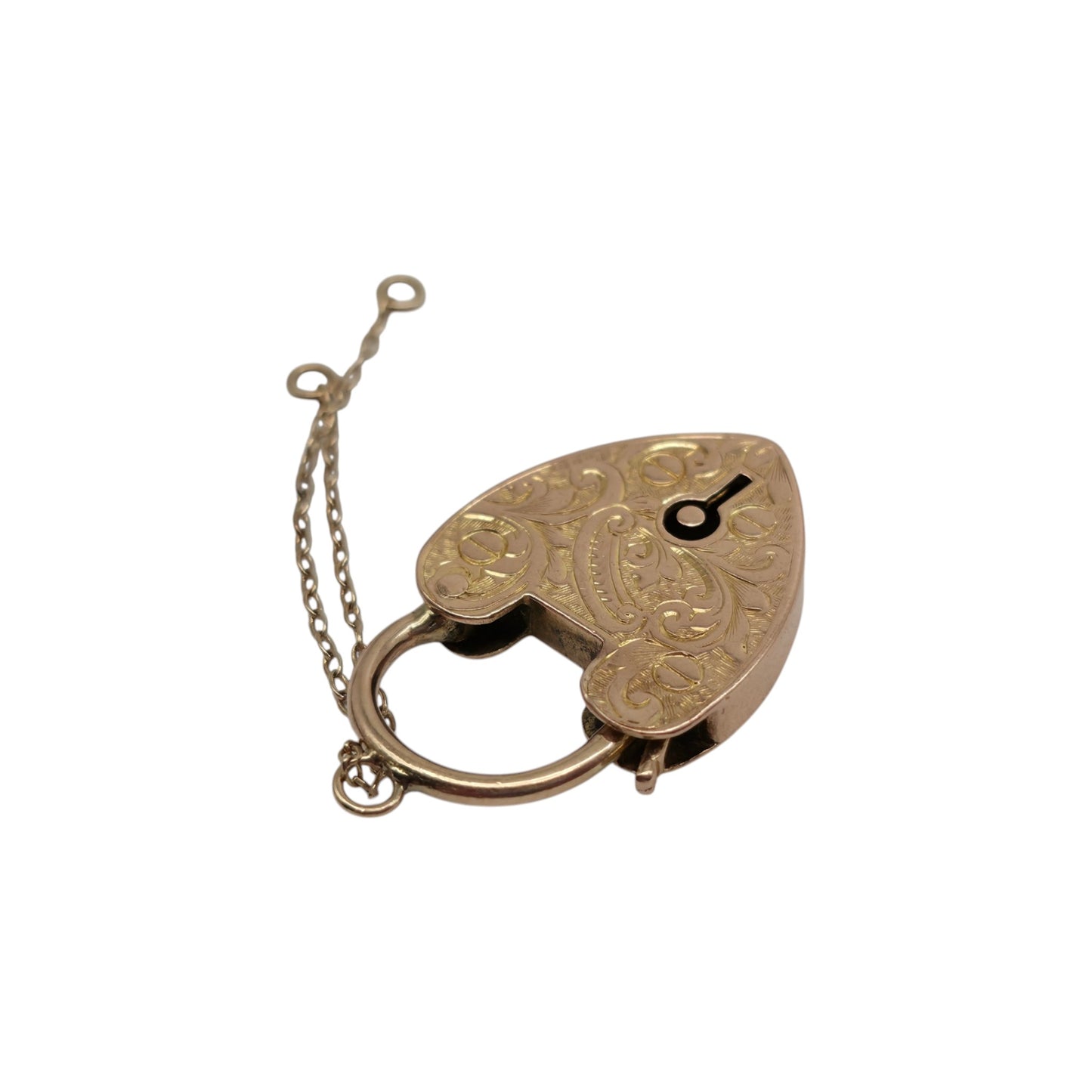 Antique 9ct Rose Gold Engraved Heart Shaped Padlock c.1900 L 2.6 cm 4.5 g.