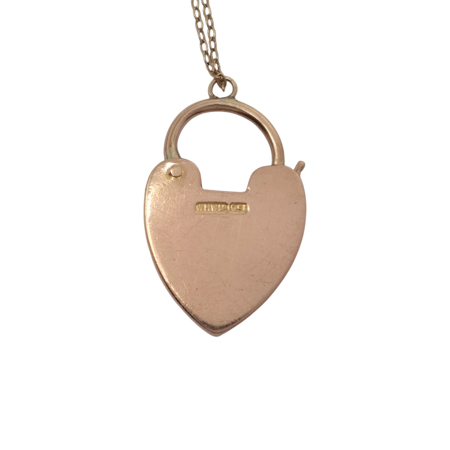 Antique 9ct Rose Gold Engraved Heart Shaped Padlock c.1900 L 2.6 cm 4.5 g.