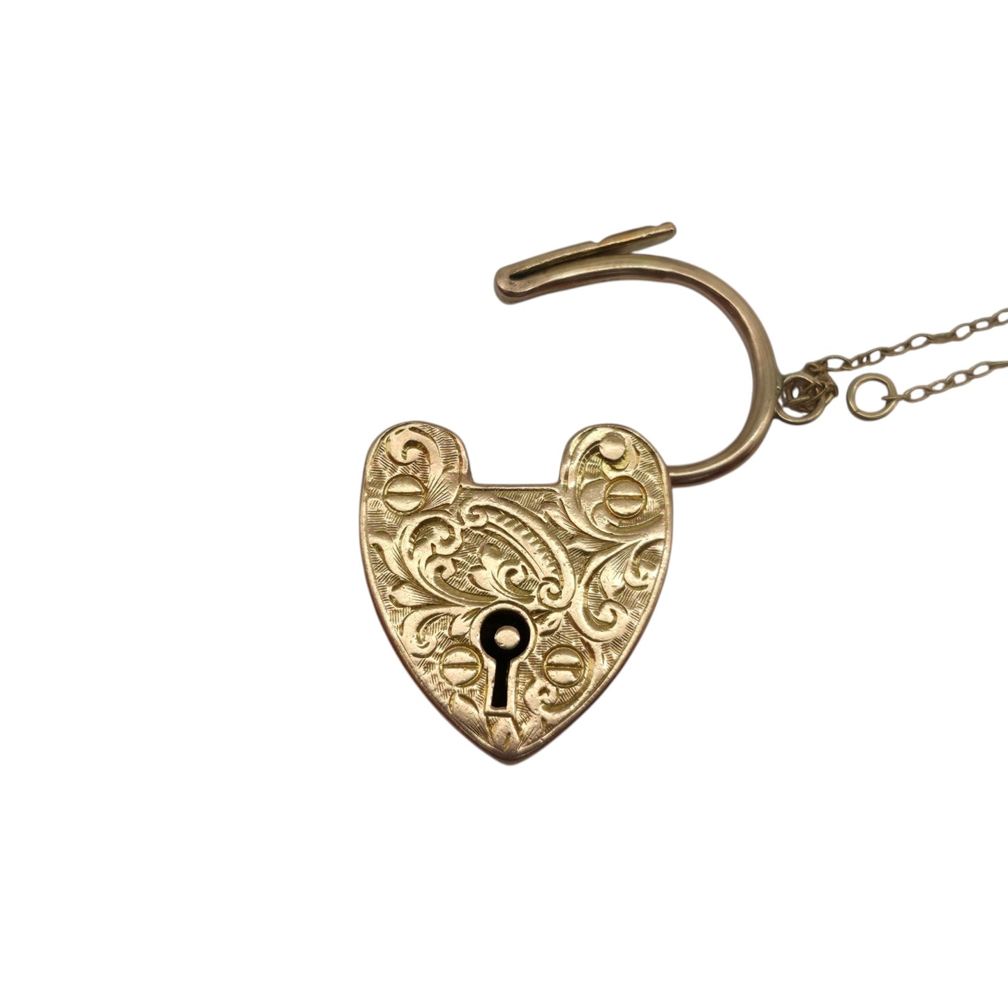 Antique 9ct Rose Gold Engraved Heart Shaped Padlock c.1900 L 2.6 cm 4.5 g.
