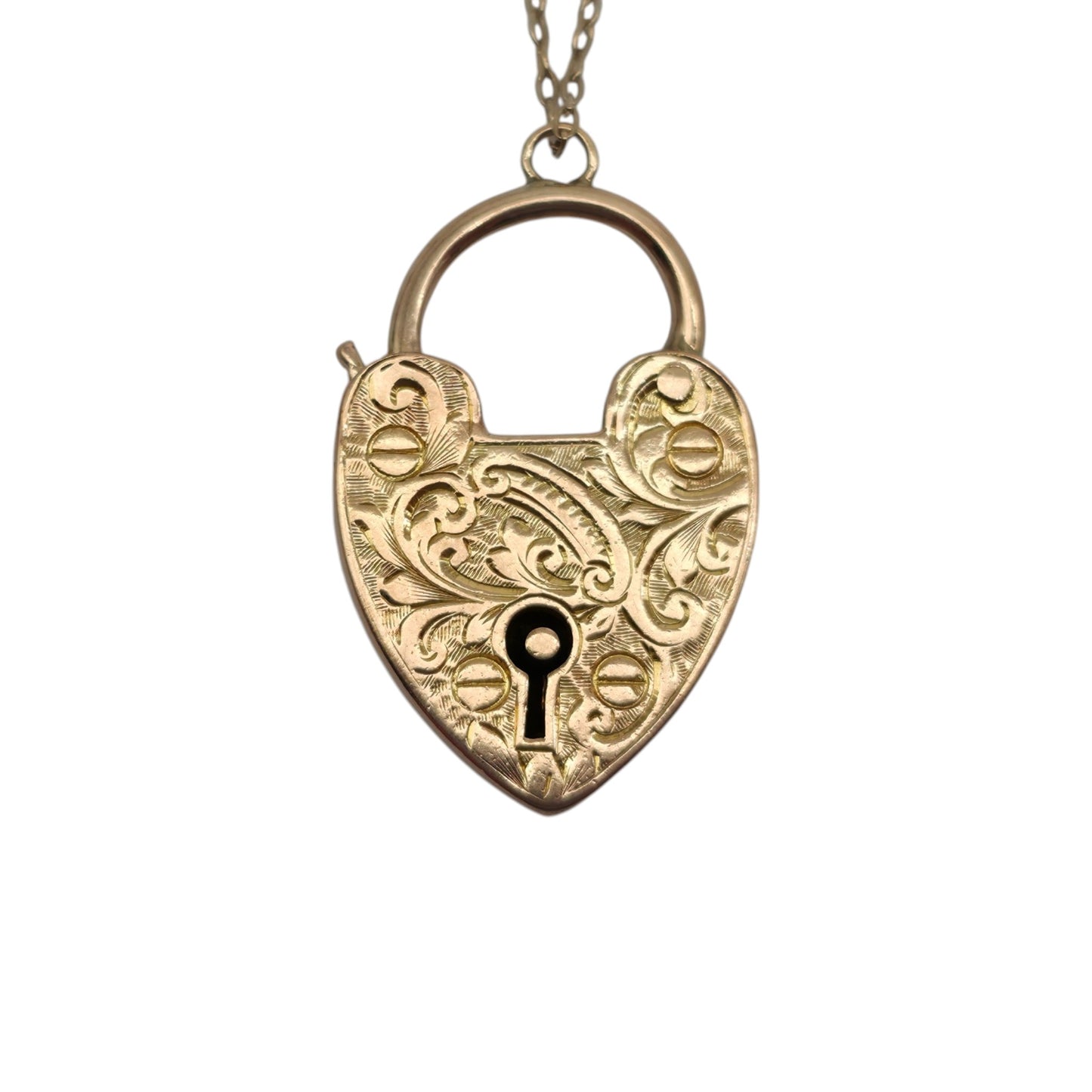 Antique 9ct Rose Gold Engraved Heart Shaped Padlock c.1900 L 2.6 cm 4.5 g.