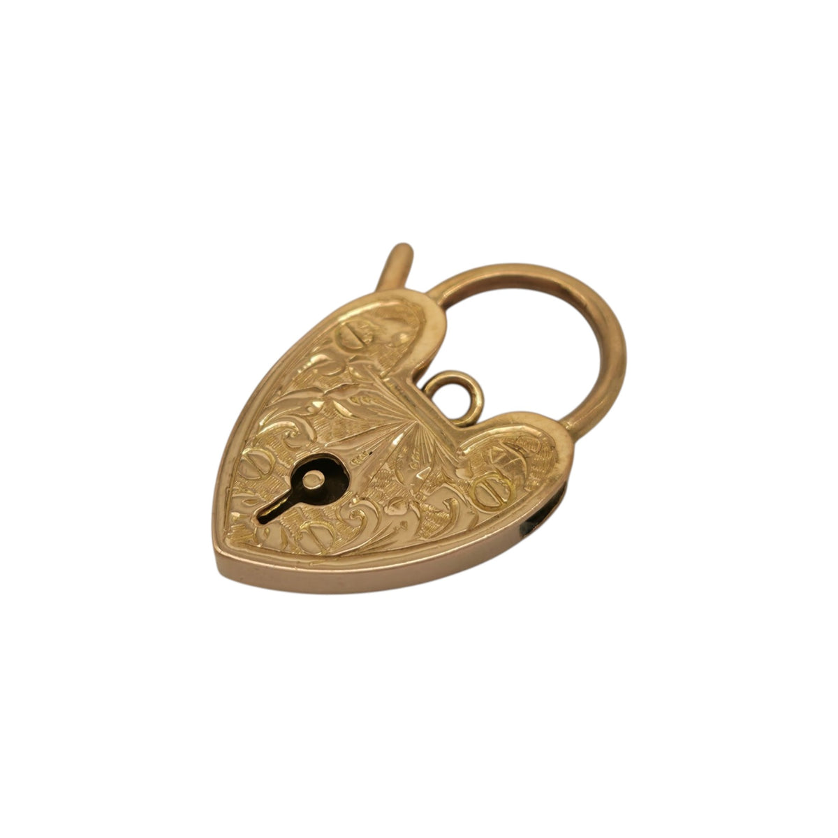 Antique 9ct Rose Gold Engraved Heart Shaped Padlock c.1900 L 2.1 cm 1.9 g.
