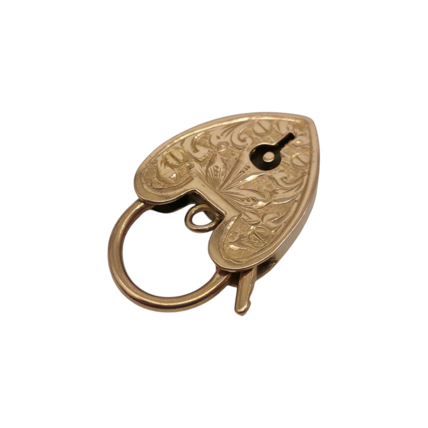 Antique 9ct Rose Gold Engraved Heart Shaped Padlock c.1900 L 2.1 cm 1.9 g.