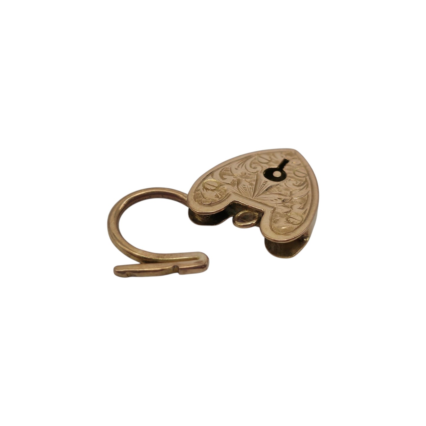 Antique 9ct Rose Gold Engraved Heart Shaped Padlock c.1900 L 2.1 cm 1.9 g.